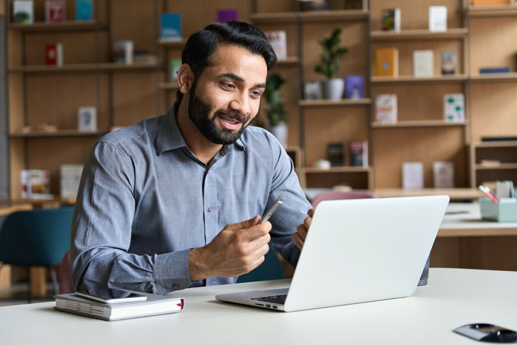 man on a zoom video interview for a software engineering position