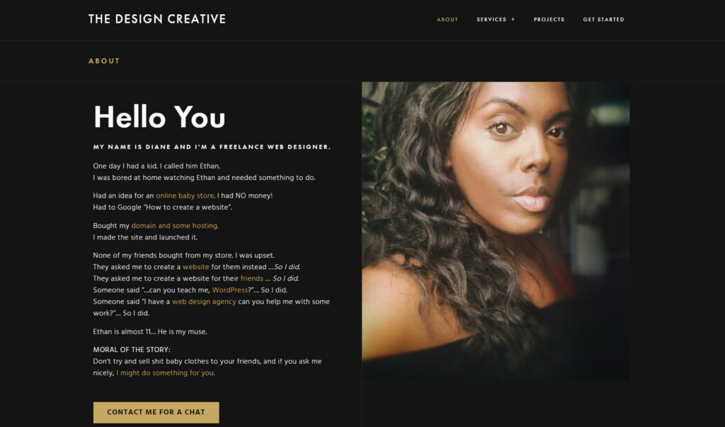 Diane Laidlaw sample web development portfolio about page