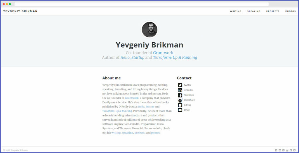 yevgeniy brikman online portfolio for software engineer job sample